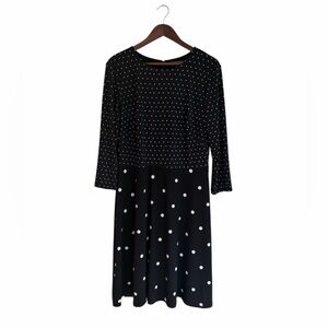 Lauren Ralph Lauren polka dot jersey dress size 16 black white stretch comfort